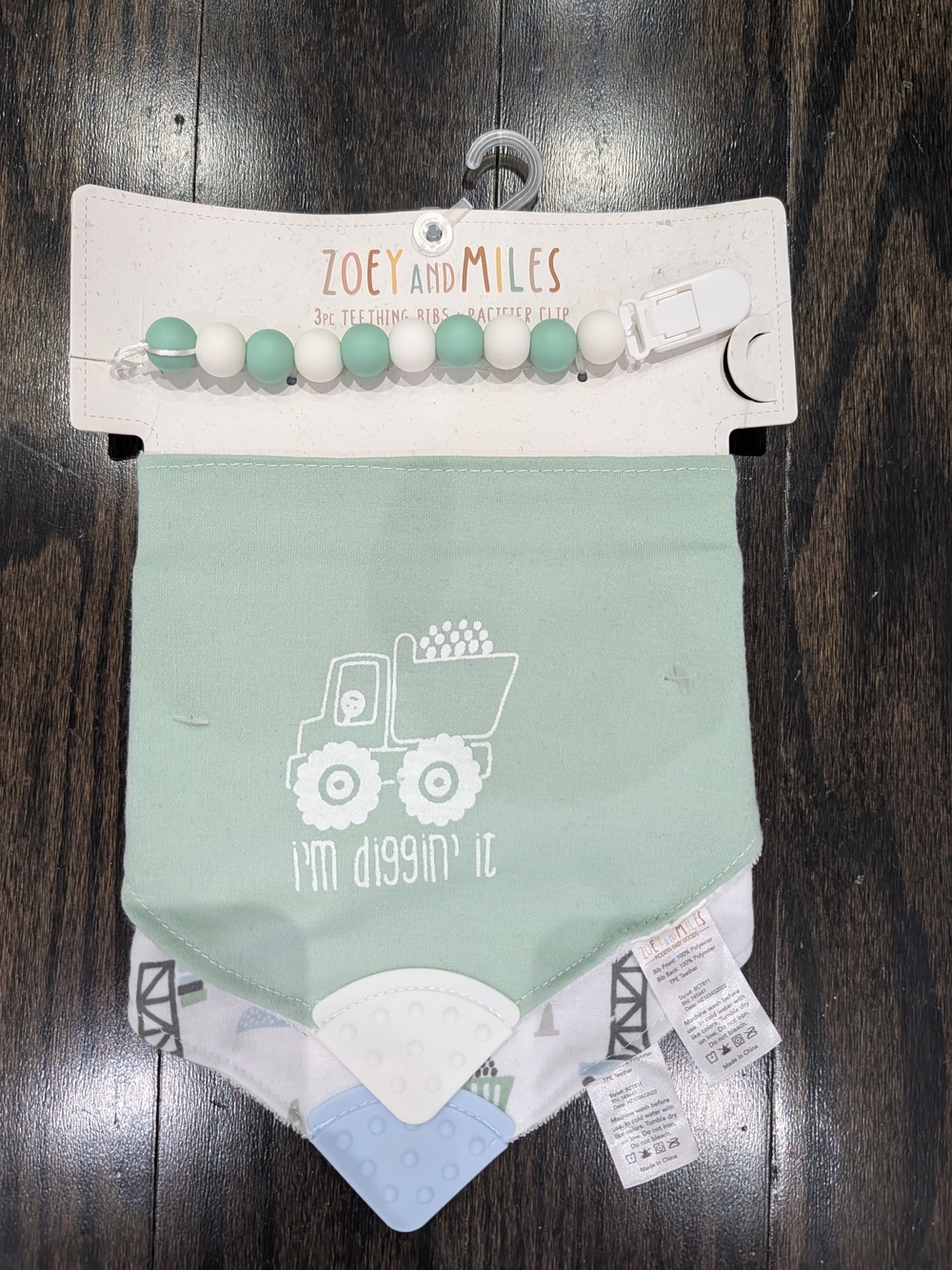 2/$20 Zoey and Miles Baby Teething Bibs & Pacifier Clip Set 3-Piece New